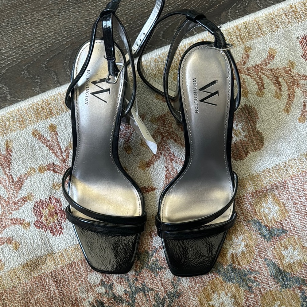 Worthington Glossy Black Strappy Heels